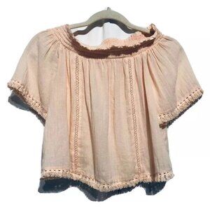 Aerie Off the Shoulder Crop Top Boho Fringe Blouse Womens Size XS
